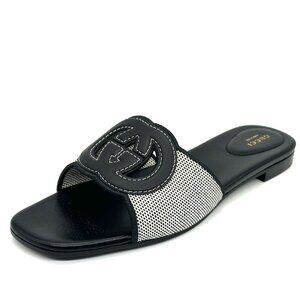 Gucci Interlocking GG Monogram Cutout Flat Slide Sandals Mules Shoes